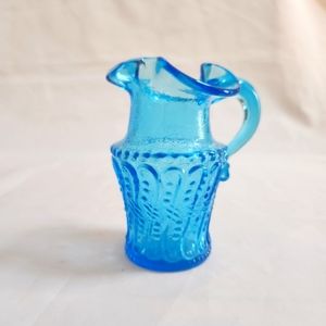 Vintage Dots & Scrolls Blue Glass Small Pitcher Creamer